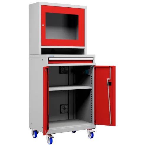 ARMADIO LCD con Ruote PORTA COMPUTER  con Cassetto e Ripiano Stampante - Impianto compreso