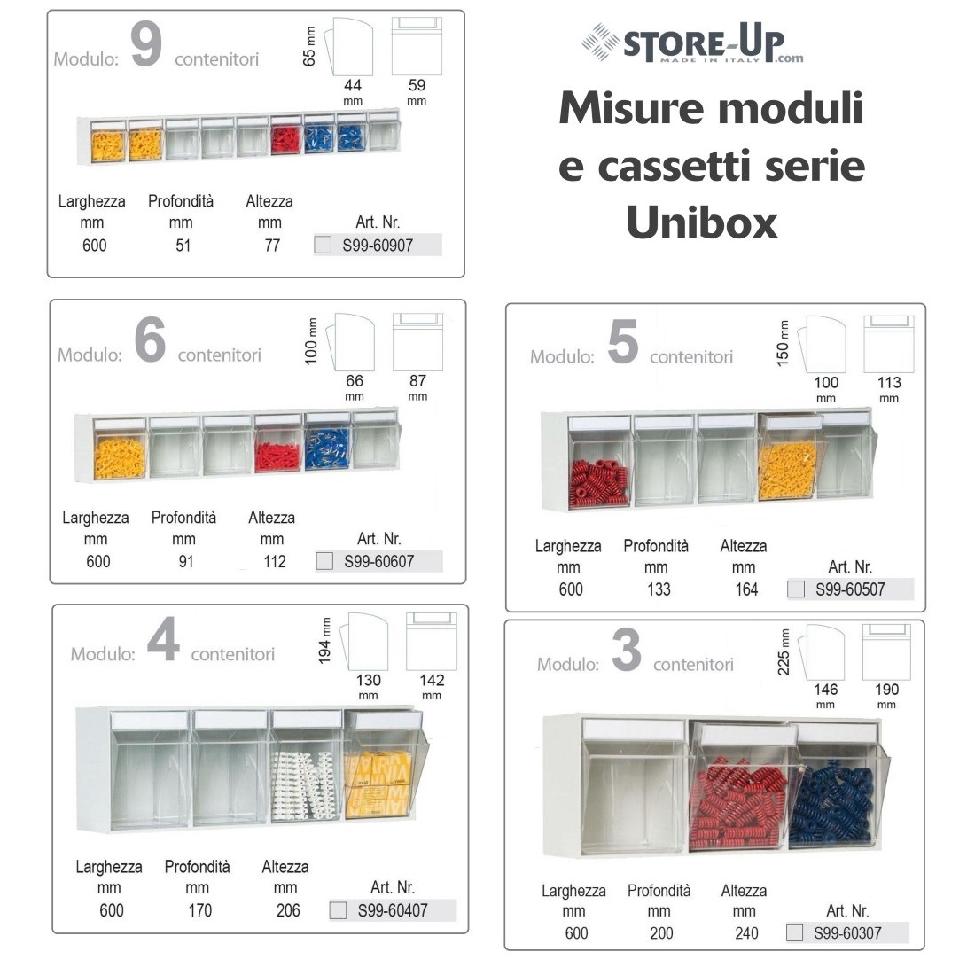Cassettiera porta minuteria FAMI VISUAL BOX 9 cassetti per scaffale vuoto da  parete - 2 pezzi
