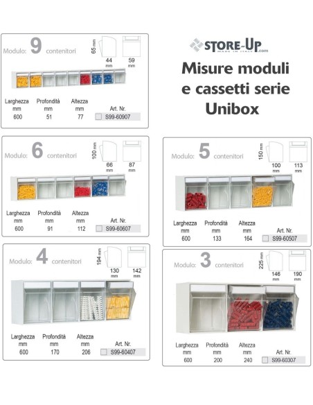 Cassettiera  Porta minuteria 4 cassetti trasparenti H.194 x P.130 x L.142 mm Basculanti in Plastica