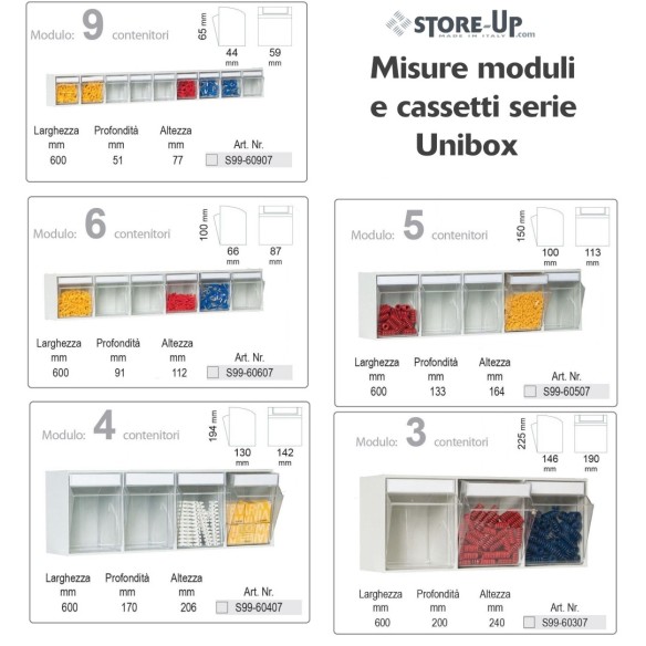 Porta minuteria Scaffale 36-9 Cassetti Trasparenti Basculanti Cassetti