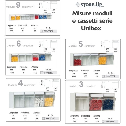SCAFFALE Porta Minuteria CON BASE H.175 96 Cassetti Trasparenti Basculanti Cassettiera