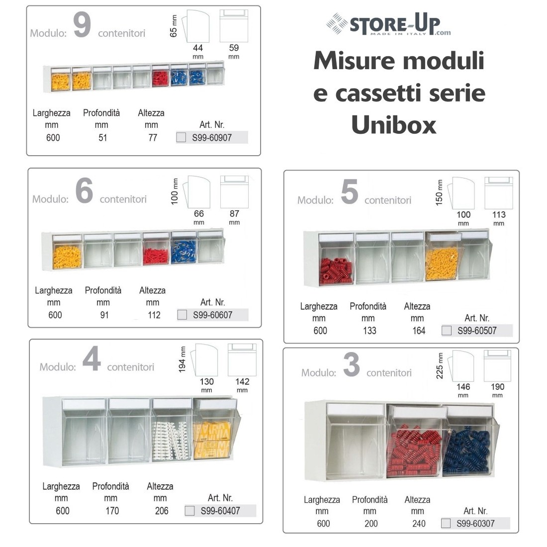 SCAFFALE Porta Minuteria CON BASE H.175 96 Cassetti Trasparenti Basculanti  Cassettiera