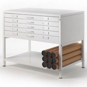 Cassettiera Portadisegni PREMIUM A1 5 Cassetti rialzo+ripiano.  Bianco orizzontale cm 116x75.5x94,5h