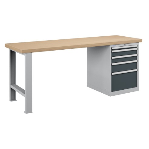 BANCO LAVORO PIANO LEGNO CON 5 CASSETTI PROFESSIONALE 2000 x 750 mm portata 800 KG.