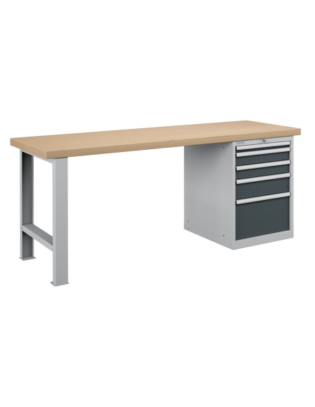 BANCO LAVORO PIANO LEGNO CON 5 CASSETTI PROFESSIONALE 2000 x 750 mm portata 800 KG.