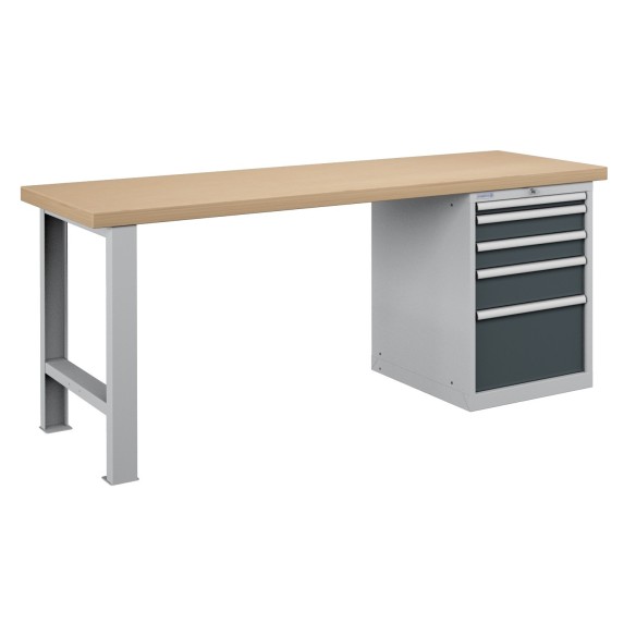 BANCO LAVORO PIANO LEGNO CON 5 CASSETTI PROFESSIONALE 2000 x 750 mm portata 800 KG.