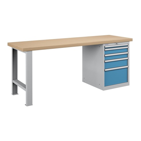 BANCO LAVORO PIANO LEGNO CON 5 CASSETTI PROFESSIONALE 2000 x 750 mm portata 800 KG.
