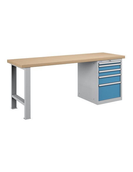 BANCO LAVORO PIANO LEGNO CON 5 CASSETTI PROFESSIONALE 2000 x 750 mm portata 800 KG.