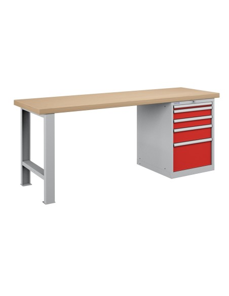 BANCO LAVORO PIANO LEGNO CON 5 CASSETTI PROFESSIONALE 2000 x 750 mm portata 800 KG.