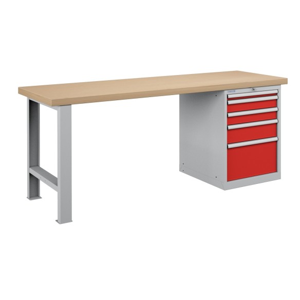 BANCO LAVORO PIANO LEGNO CON 5 CASSETTI PROFESSIONALE 2000 x 750 mm portata 800 KG.