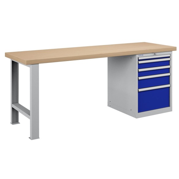 BANCO LAVORO PIANO LEGNO CON 5 CASSETTI PROFESSIONALE 2000 x 750 mm portata 800 KG.