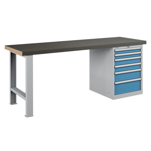 BANCO LAVORO PIANO LEGNO CON 6 CASSETTI PROFESSION