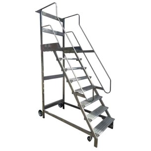 Scala Castello Pianerottolo 860 x 600 mm H 100 cm 4 Scalini in Acciaio INOX e Alluminio UNI EN 131-7 2