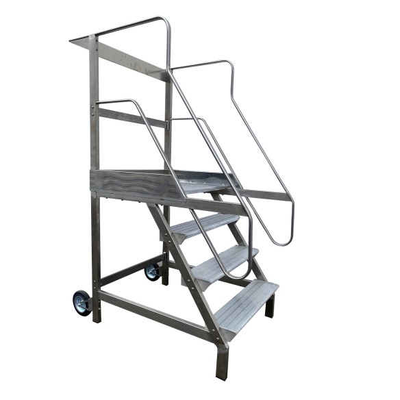 Scala Castello Pianerottolo 860 x 600 mm H 75 cm 3 Scalini in Acciaio INOX e Alluminio UNI EN 131-7
