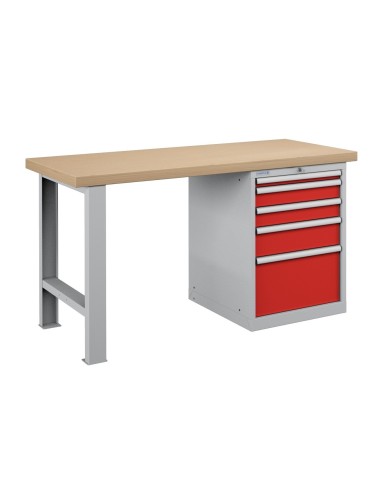 BANCO da LAVORO PIANO LEGNO CON 5 CASSETTI PROFESSIONALE 1500 x 750 mm portata 1400 KG.