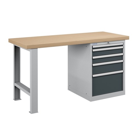 BANCO da LAVORO PIANO LEGNO CON 5 CASSETTI PROFESSIONALE 1500 x 750 mm portata 1400 KG.