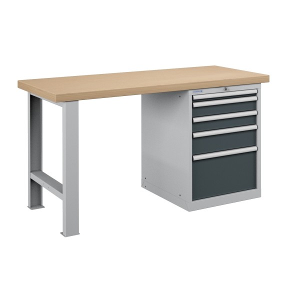 BANCO da LAVORO PIANO LEGNO CON 5 CASSETTI PROFESSIONALE 1500 x 750 mm portata 1400 KG.