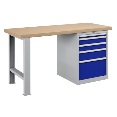 BANCO da LAVORO PIANO LEGNO CON 5 CASSETTI PROFESSIONALE 1500 x 750 mm portata 1400 KG.