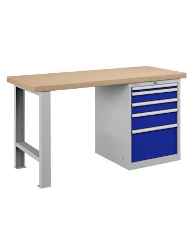 BANCO da LAVORO PIANO LEGNO CON 5 CASSETTI PROFESSIONALE 1500 x 750 mm portata 1400 KG.