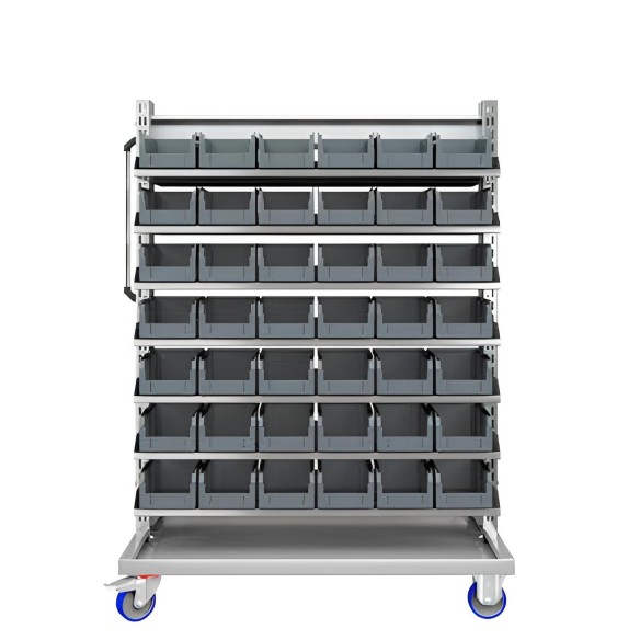 Carrello con 84 contenitori a bocca di lupo profes