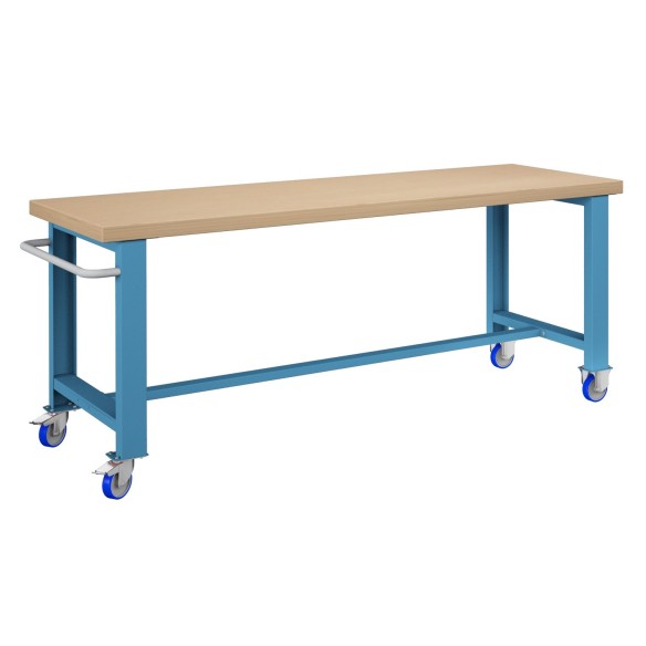 BANCO LAVORO PIANO LEGNO CON RUOTE PROFESSIONALE 2000 x 750 mm h 84 cm portata 400 KG.