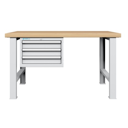 BANCO da LAVORO PIANO LEGNO 3 CASSETTI  PROFESSIONALE 1500 x 750 mm portata 800 KG.