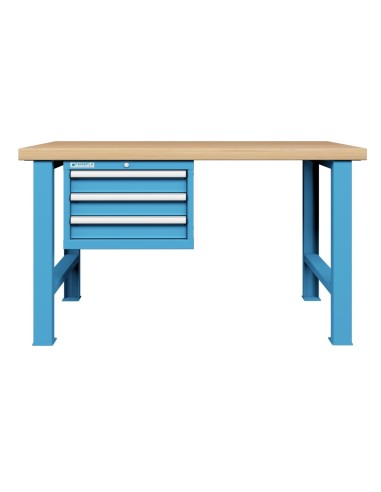 BANCO da LAVORO PIANO LEGNO 3 CASSETTI  PROFESSIONALE 1500 x 750 mm portata 800 KG.