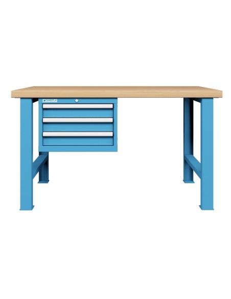 BANCO da LAVORO PIANO LEGNO 3 CASSETTI  PROFESSIONALE 1500 x 750 mm portata 800 KG.