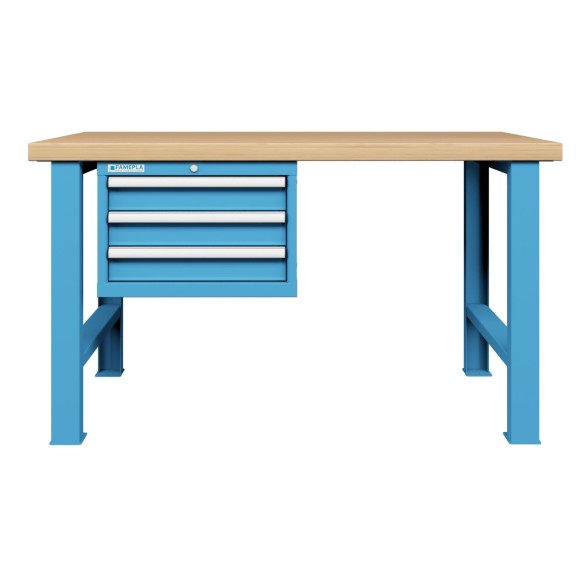 BANCO da LAVORO PIANO LEGNO 3 CASSETTI  PROFESSIONALE 1500 x 750 mm portata 800 KG.
