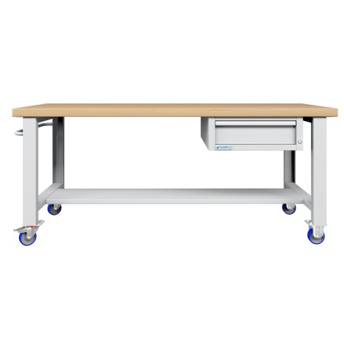 BANCO LAVORO CON RUOTE E CASSETTO PROFESSIONALE 75 x 200 cm portata 400 KG.
