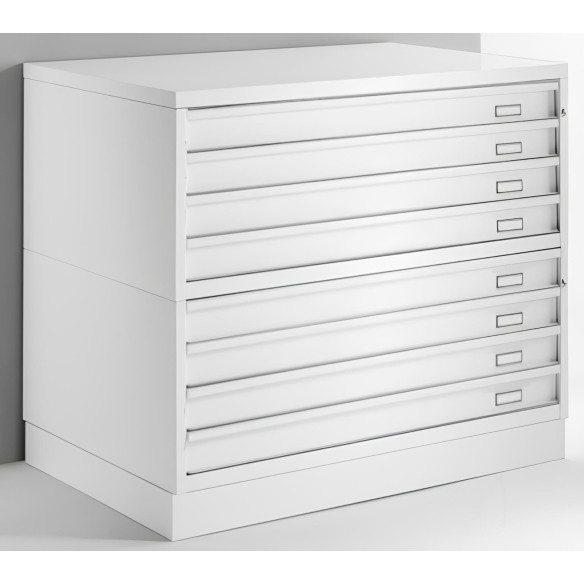 Cassettiera PRO XL A1 8 Cassetti Altezza Maggiorata 12cm Porta Disegni Reperti Bianco CAM orizzontale cm 116x75,5x124.5h