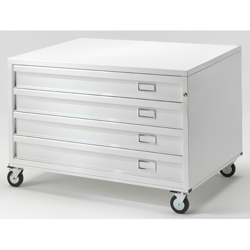 Cassettiera PRO XL A1 con Ruote 4 Cassetti Altezza Maggiorata 12cm Porta Disegni Reperti Bianco CAM orizzontale cm 116x75,5x73h