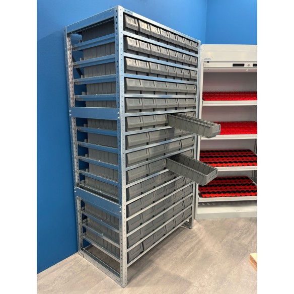Scaffale Porta Minuteria profondità 625mm compreso di 86 contenitori RK - 1100x625x1997mm uso professionale