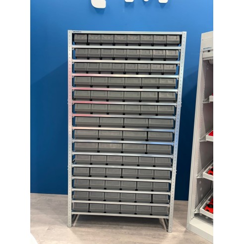 Scaffale Porta Minuteria profondità 625mm compreso di 86 contenitori RK - 1100x625x1997mm uso professionale