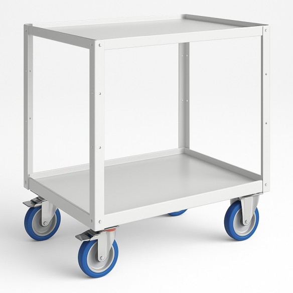 Carrello 2 piani in lamiera per trasporto materiale con ruote freno e maniglione 632x486x823h mm
