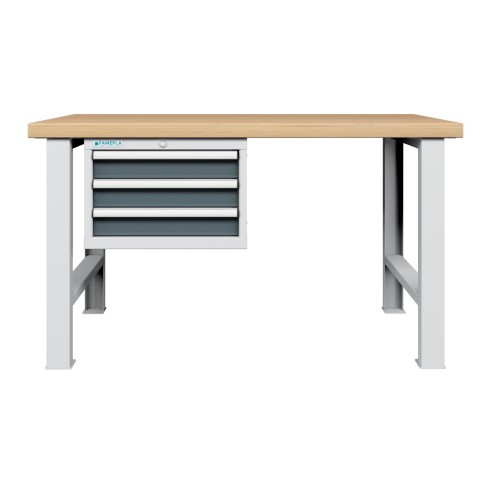 BANCO da LAVORO PIANO LEGNO 3 CASSETTI  PROFESSIONALE 1500 x 750 mm portata 800 KG.