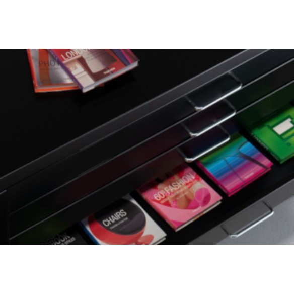 Cassettiera metallica A1 nera RAL 9005 con ruote – 5 cassetti per disegni tecnici | Made in Italy