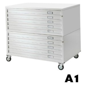 Cassettiera PRO A1 10 Cassetti con RUOTE Portadisegni Bianco componibile orizzontale cm 116x75,5x98.5h