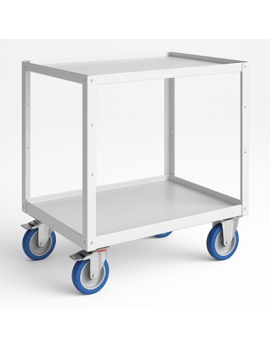 Carrello 2 piani  886x632x823h mm 360kg in lamiera per trasporto materiale con ruote freno e maniglione