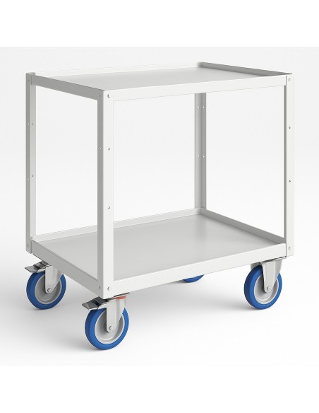 Carrello 2 piani  886x632x823h mm 360kg in lamiera per trasporto materiale con ruote freno e maniglione