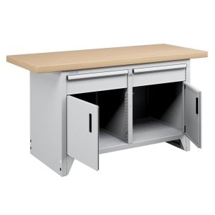 Banco da lavoro professionale 1500 x 750 x 840h mm con 2 cassetti e 2 ante PROFESSIONALE portata 800 kg.