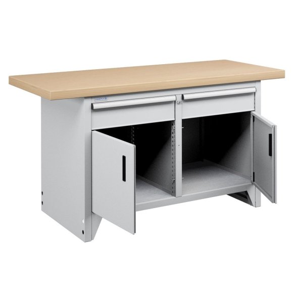 Banco da lavoro professionale 1500 x 750 x 840h mm con 2 cassetti e 2 ante PROFESSIONALE portata 800 kg.
