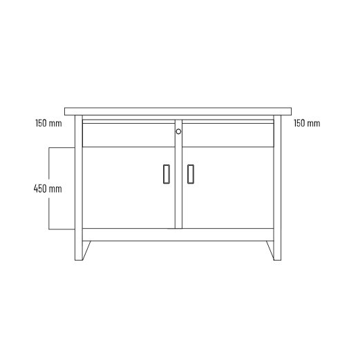 Banco da lavoro professionale 1500 x 750 x 840h mm con 2 cassetti e 2 ante PROFESSIONALE portata 800 kg.