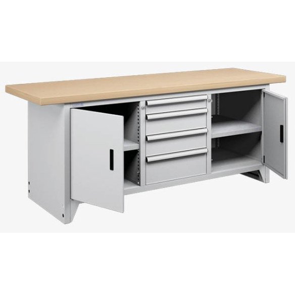 Banco da lavoro professionale con 4 cassetti e 2 ante 2000 x 750 x 840h mm PROFESSIONALE portata 800 kg.