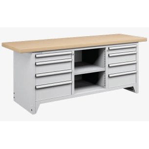 Banco da lavoro professionale Famepla 2000 mm con 8 cassetti e vano centrale 2000 x 750 x 840h mm PROFESSIONALE portata 800 kg.