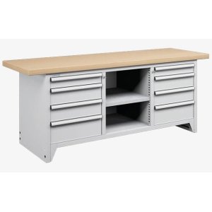 Banco da lavoro professionale Famepla 2000 mm con 8 cassetti e vano centrale 2000 x 750 x 840h mm PROFESSIONALE portata 800 kg.