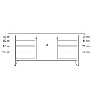 Banco da lavoro professionale Famepla 2000 mm con 8 cassetti e vano centrale 2000 x 750 x 840h mm PROFESSIONALE portata 800 kg. 2