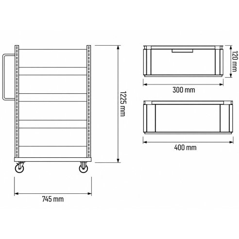 Carrello porta contenitori professionale con 8 contenitori