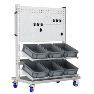 Carrello porta attrezzi con 2 pannelli forati e 6 contenitori professionale + 15 Ganci Omaggio