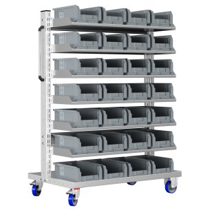 Carrello porta minuteria con 28 contenitori a bocca di lupo